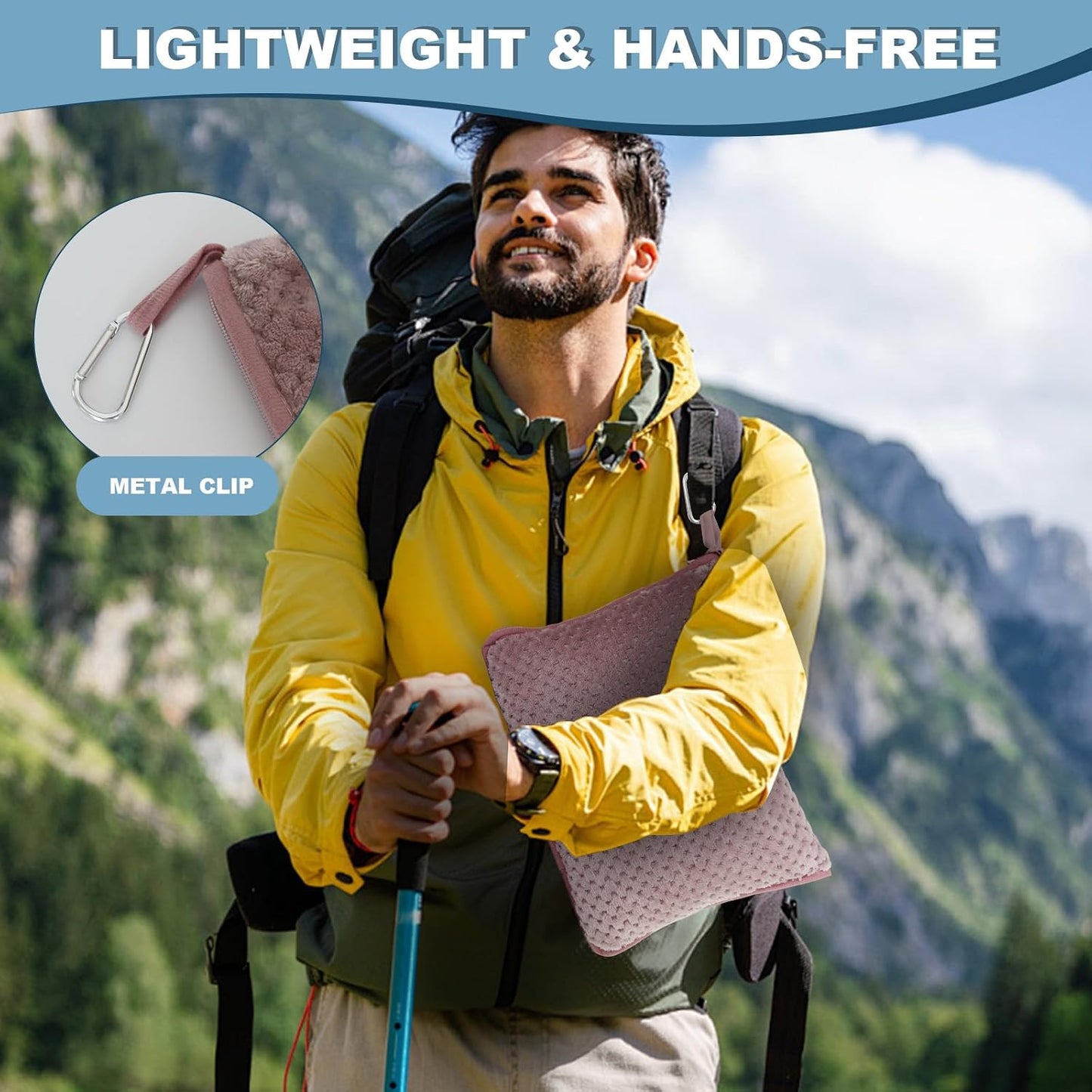 Travel Blanket Airplane Compact with Bag, Travel Essentials 3 in 1 Packable Airplane Blanket, Travel Pillow and Blanket Set, Inflatable Pillow, Luggage Sleeve & Backpack Clip (Light Grey)