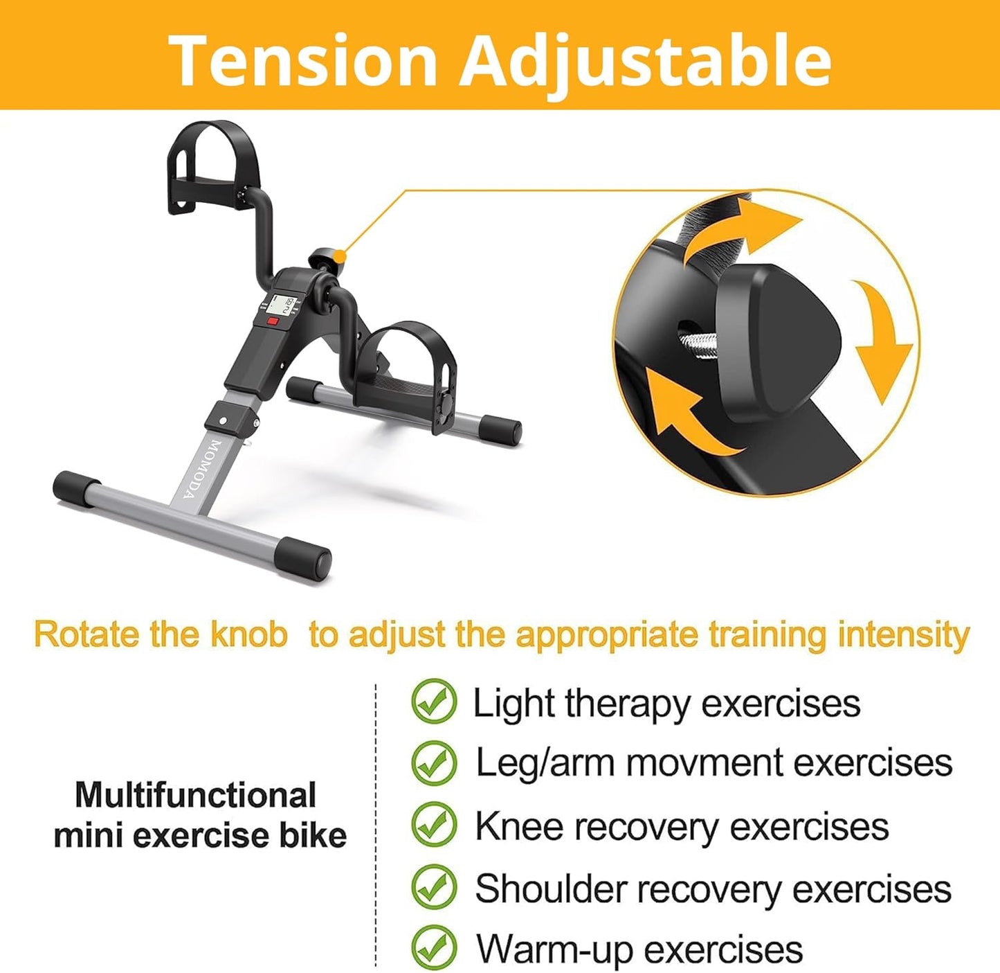 Pedal Exerciser Desk Exercise Bike Leg and Arm Exercise Bike with LCD Monitor Foldable and Porable (Black/Grey)