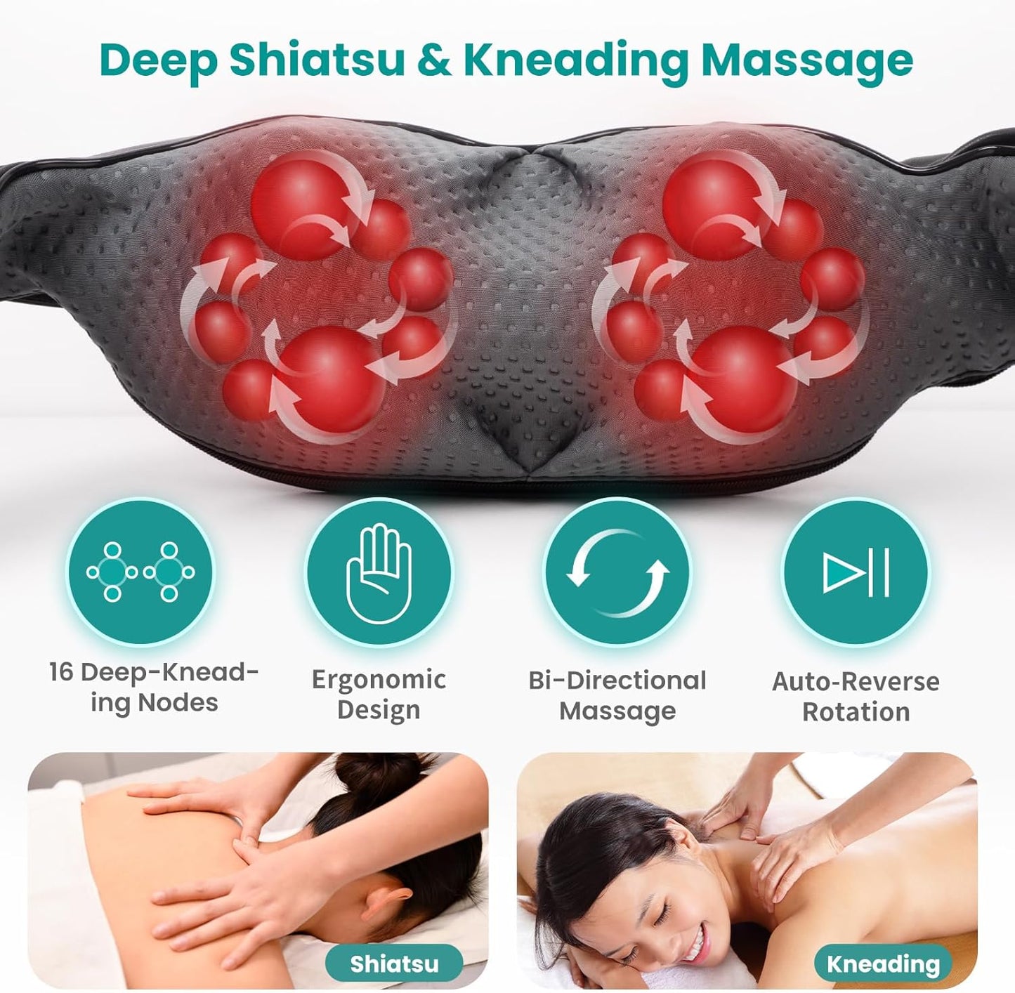 Nekteck Shiatsu Neck Massager with Heat for Pain Relief Deep Tissue, 2026 Upgraded 3D Back Shoulder Kneading Massage Pillow, Body Muscle Relaxation Tools Gifts for Him Her, Blue (NOT Cordless)
