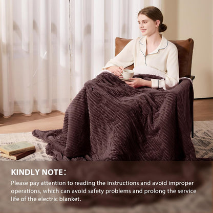 Homemate Heated Blanket Electric Throw - 50"x60" Heating Blanket Throw 1/2/4/6/8 Hours Auto-Off 10 Heat Levels Over-Heat Protection Soft Flannel Sherpa Heater ETL Certification