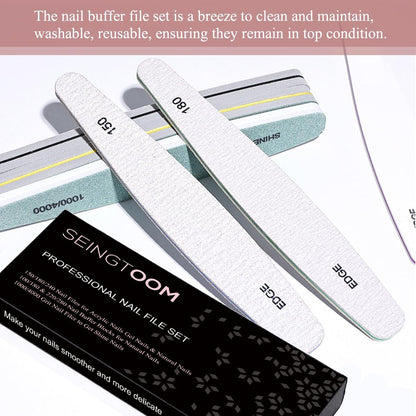 6pcs Nail File Nail Buffers for Natural Nails, Emery Boards for Nails, Nail Buffer and Shine Kit Nail Filer, Nail Buffer Block 100/180 Grit Nail Files Fingernail Files