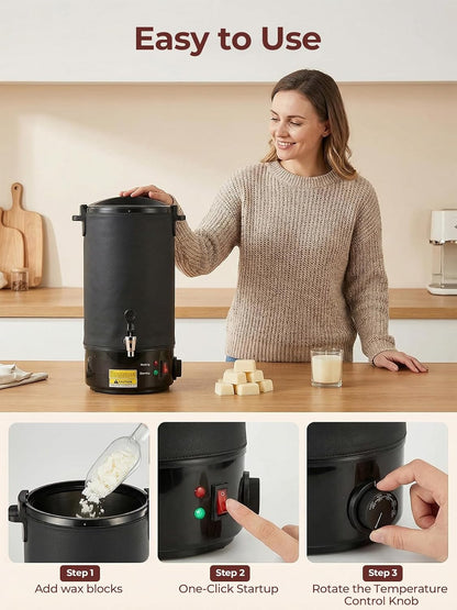 FOHERE 20lb Wax Melter for Candle Making, 9PCS Kit with Precision Temp Control (131-250°F) | Anti-Clog Spout, Scoop & Scraper Soy Beeswax Candle Maker Machine (Not for Gel Wax)