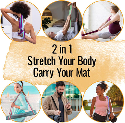 TECEUM 2 IN 1 Yoga & Mat Strap for Stretching – Cotton – 6/8/10 ft