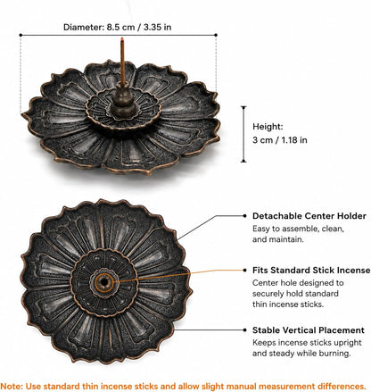 Incense Holder for Sticks, 3-in-1 Lotus and Gourd Incense Burner with Detachable Ash Catcher, Spiritual Japanese Decor for Yoga and Meditation