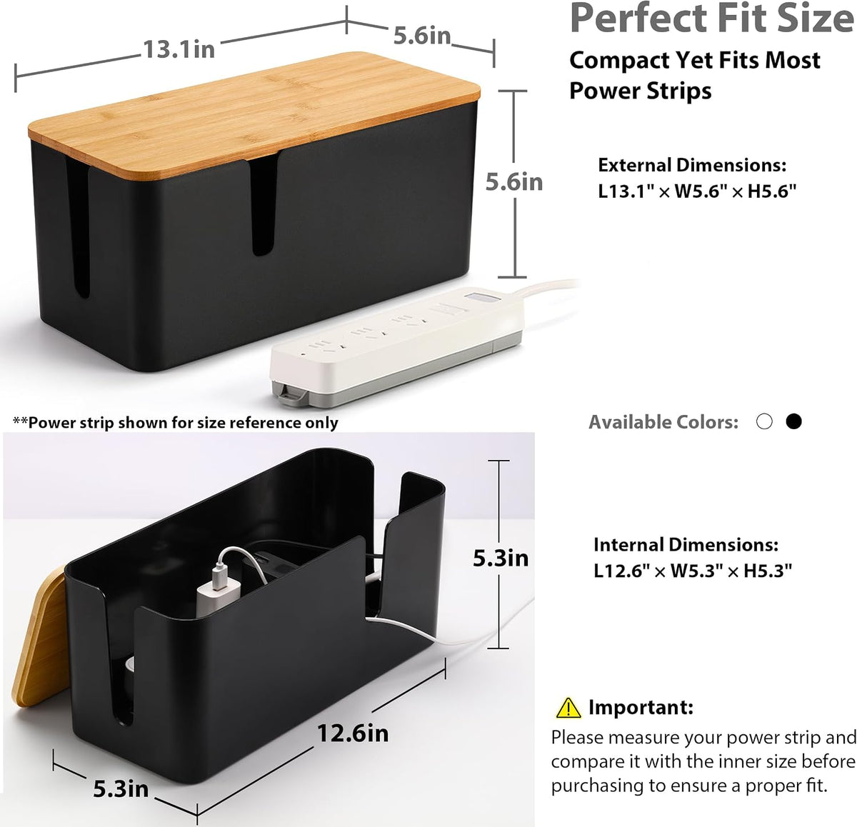 ZhiYo 2 Pack Cable Management Box, Medium & XL, Power Strip Organizer Black