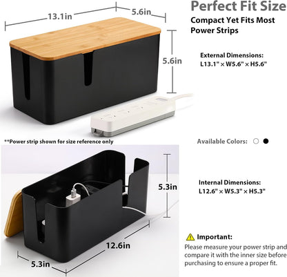 ZhiYo 2 Pack Cable Management Box, Medium & XL, Power Strip Organizer Black