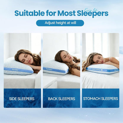 QUTOOL Double Sided Cooling Pillow for Hot Sleepers, Shredded Memory Foam Pillows Queen Size Set of 2, Adjustable Soft & Firm Gel Bed Pillow for Side, Back, Stomach Sleepers