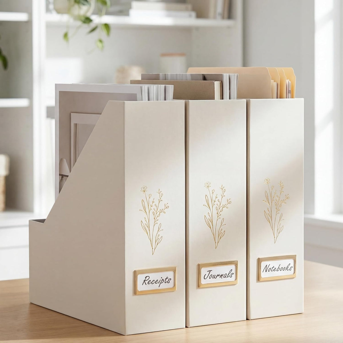 Beautiful Magazine Holder Set of 3 - Sturdy File Holder for Desk or Shelves