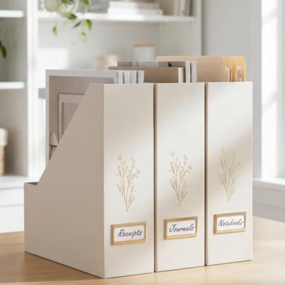 Beautiful Magazine Holder Set of 3 - Sturdy File Holder for Desk or Shelves