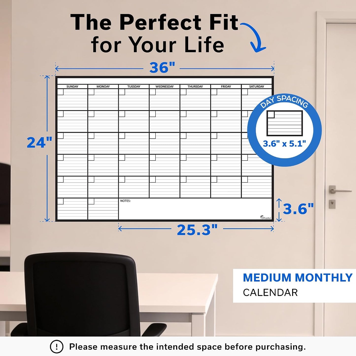 Large Dry Erase Calendar for Wall 36x48, Big Classroom Giant Month, Undated Reusable Family Monthly, Rolled Whiteboard White Board, Calendar Dry Erase Planner for Wall Erasable Large Office 48x36