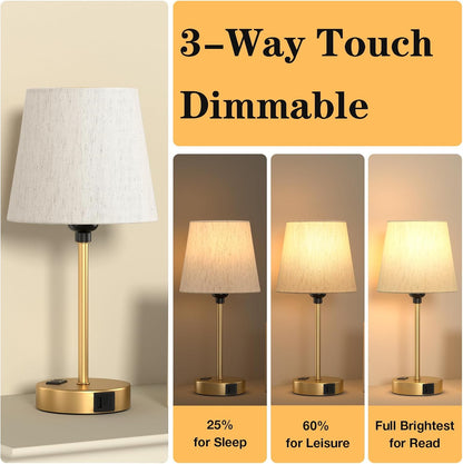 Mini Bedside Lamps for Bedrooms Set of 2 - Nightstand Bedroom Lamps with USB C Port and AC Outlet Charging, Dimmable Touch Small Bed Side Table Lamp, Black Night Stand Light for Kids/Guest Room