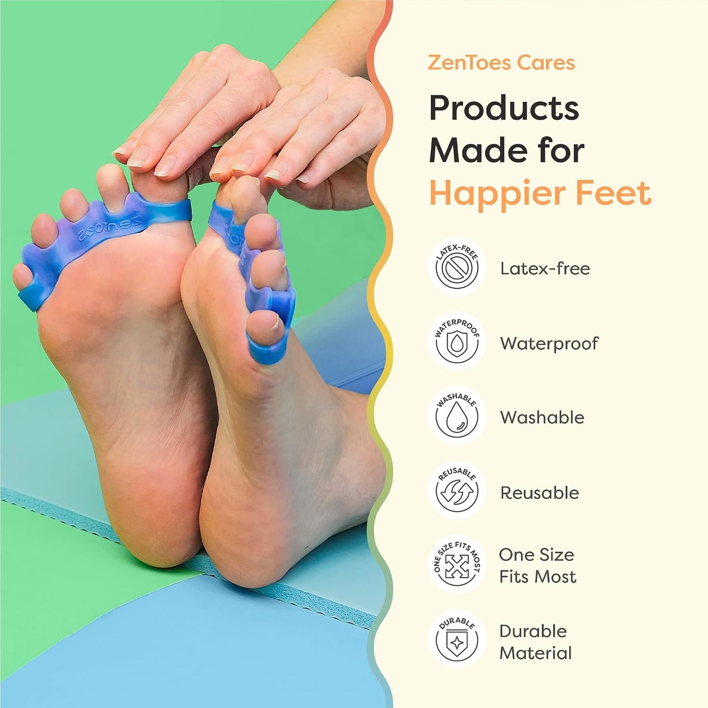 ZenToes Silicone Toe Spacers and Separators for Correct Toe Alignment, Bunion Relief, Hammertoe Straightener, Gel Orthopedic Corrector – 1 Pair (Black)