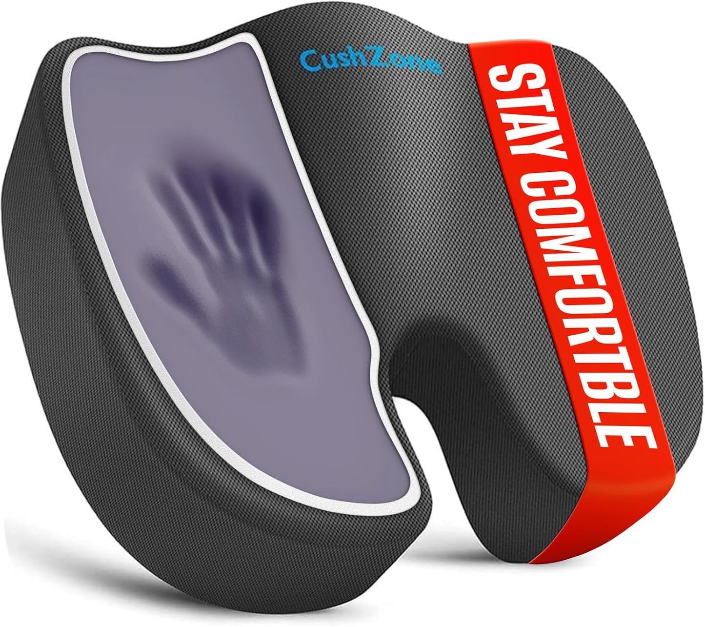 CushZone Seat Cushion - Memory Foam Office Chair Cushion for Sciatica, Tailbone & Back Pain Relief - Orthopedic Coccyx Pillow for Car, Airplane, Pregnancy & Long Sitting at Work, Black
