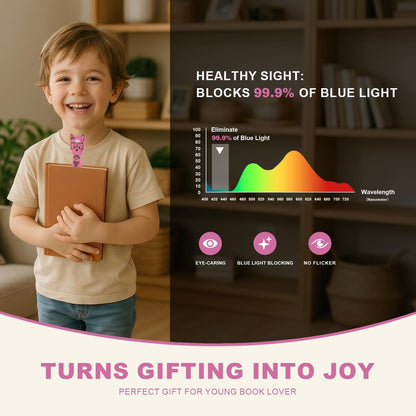 Rechargeable Kids Book Light, Cute Bookmark Reading Light for Kids, Dimmable Portable LED Book Light for Reading in Bed, Eye-Caring Bedtime Reading Lamp for Children & Travel, Black
