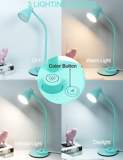 BOHON LED Desk Lamp with USB Charging Port 3 Color Modes Dimmable, Black | Reading Light Intelligent Induction Auto Dimming Task Lamp Neck Flexible Table Lamp for Bedside Office, AC Adapter Include