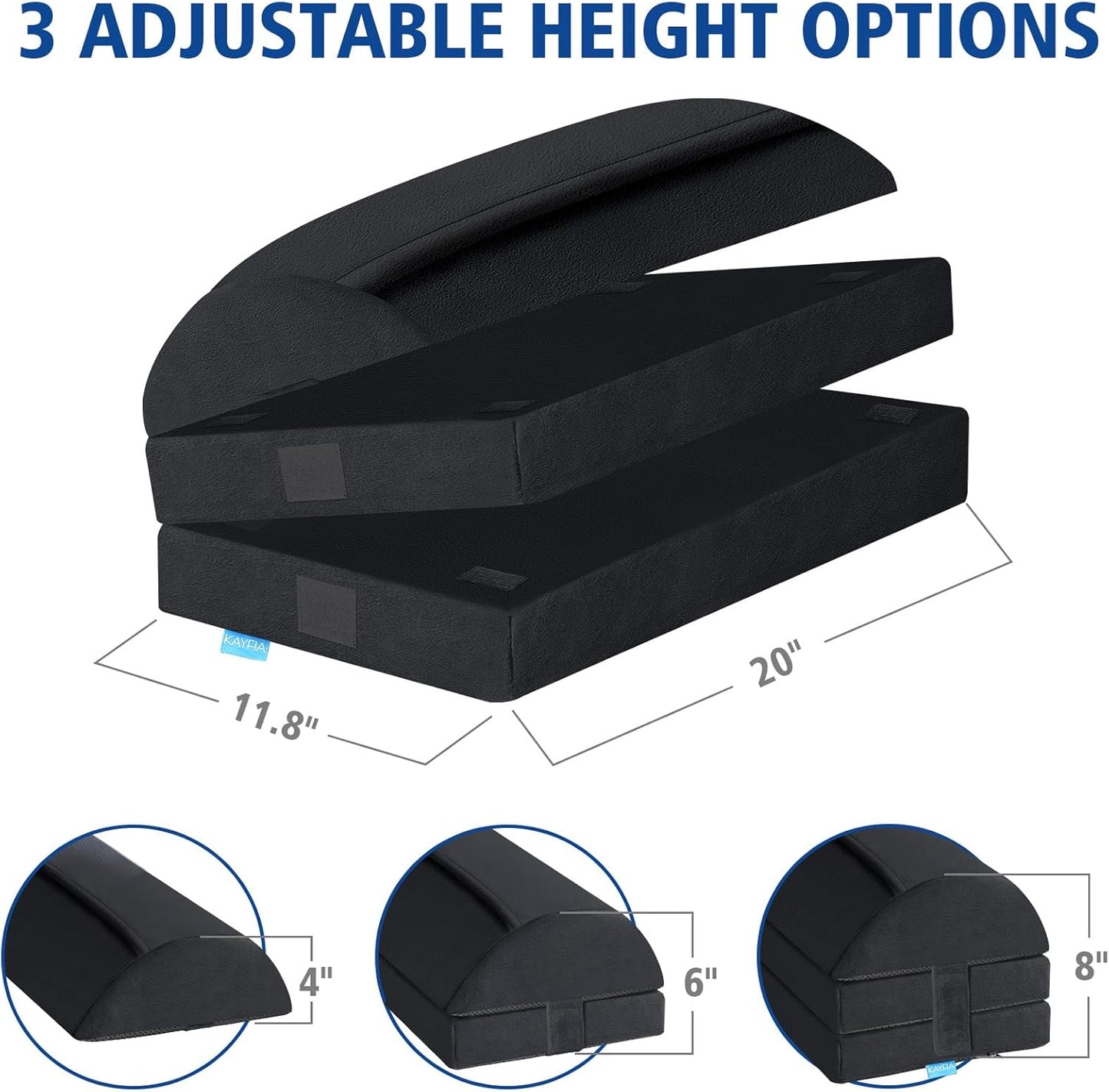 KAYFIA Foot Rest for Under Desk at Work XXL(20in) with 3 Adjustable Heights，Foot Stool with Supportive Gel Foam, Warmer Feet Pocket Footrest for Office Gaming Chair, for Leg Support -Black