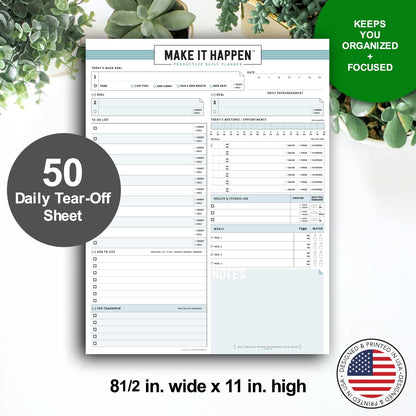 Daily Notepad Planner Basic Minimal To Do Productive List Pad- 50 Tear Off Premium Pad USA (Sea Foam Blue)