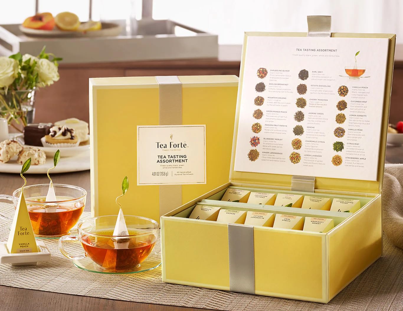 Tea Forte Tea Sampler, 40 Pyramid Infuser Bags, Premium Tea Gift Set