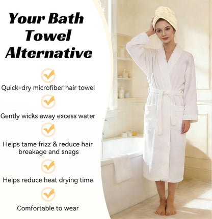 Microfiber Hair Towel Wrap for Women, Soft Lightweight Quick Dry Turban, Drying Hair Towels for Women, Hair Drying Towel for Curly & Long Hair - Yellowish-white (Note: This model is ultra-slim.)