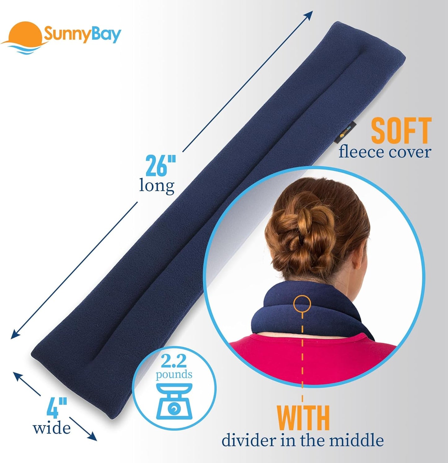 SunnyBay Microwavable Heating Pad for Neck and Shoulder, Heated Neck Wrap, Microwave Heat Pad, Weighted Beanbag Moist Hot or Cold Compress, 2.2 lbs, 26x4 Inches, Navy Blue