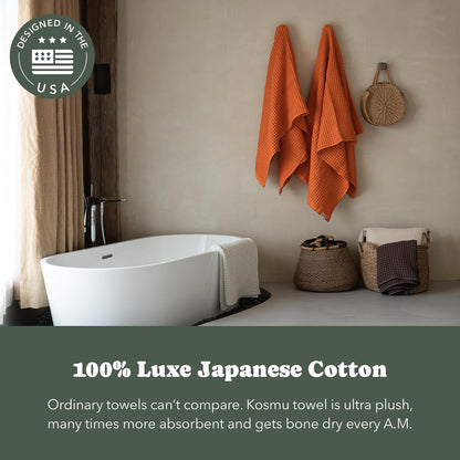 Luxury Organic Japanese Cotton Hair Drying Waffle Towel Wrap for Women | Absorbent, Quick-Dry Head Turban for Shower, Sauna, Spa | Extra Large for Long, Curly, Straight Hair With Button (White, 1 Pc)
