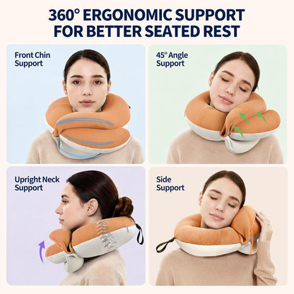 BUYUE Travel Neck Pillows for Airplanes, Memory Foam 360° Head Support Sleep for Long Flight, Skin-Friendly & Breathable, Kit with Eye Mask, Earplugs and Storage Bag (Adult, Grey, 90+ lbs)