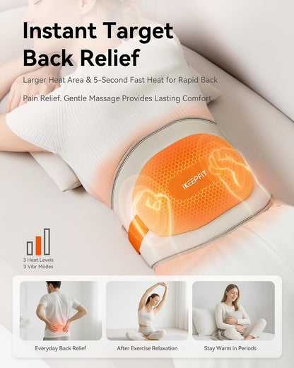IKEEPFIT Portable Heating Pad for Back, FSA Eligible HSA, Cordless Heat Belt with Massager for Lower Back Pain Relief, Battery Powered 8000 mAh Rechargeable, MAXwarm 3.0, Gift for Women Men 90-310 lb