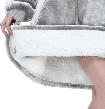 Kipswiza Wearable Blanket Hoodie Gifts for Women and Men, Oversized Cozy Warm Flannel Sherpa Hooded Blankets Sweatshirt with Giant Pockets for Adult and Teens, Dark Gray