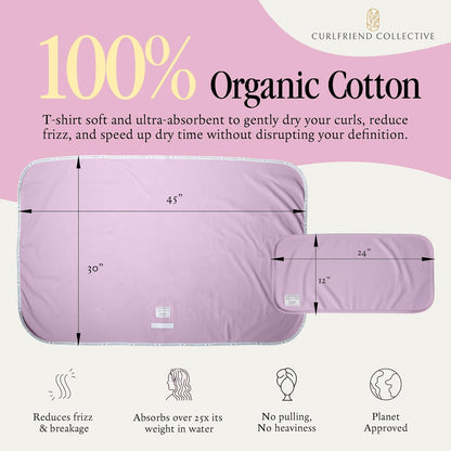 Curlfriend Collective Cotton Cloud T-Shirt Hair Towel Duo – Sage The Day Hair Towel Wrap for Women, XL + Mini Hair Drying Towels for Curly Hair, No-Slip Plopping Towel, Ultra Absorbent Cotton