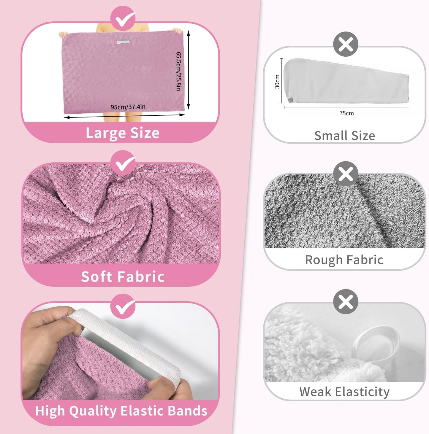 my novel things 2 Pack Extra Large Microfiber Hair Towel Wrap for Women, 37.4" x 26.4" Super Absorbent & Quick Dry with Elastic Strap for Curly Hair (Blue)