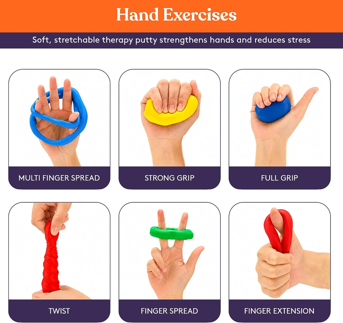 Special Supplies Therapy Putty for Kids and Adults - Resistive Hand Exercise Stress Relief Therapy Putty Kit, Set of 4 Strengths, Three Ounces of Each Putty
