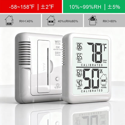 Antonki 2-Pack Room Thermometer, Digital Small Hygrometer Indoor Thermometer Humidity Gauge, Temperature Humidity Meter with Max/Min Record Monitor Sensor for Home, Plants - Battery Included