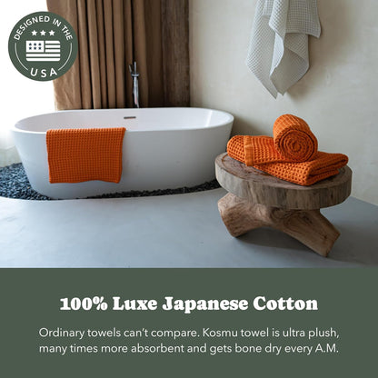Luxury Organic Japanese Cotton Hair Drying Waffle Towel Wrap for Women | Absorbent, Quick-Dry Head Turban for Shower, Sauna, Spa | Extra Large for Long, Curly, Straight Hair With Button (White, 1 Pc)