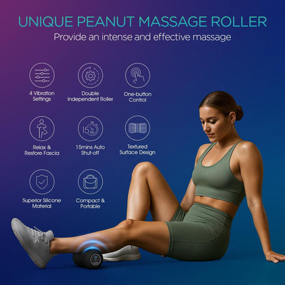 Vibrating Peanut Massage Ball Roller, Electric Double Lacrosse Massage Ball with 4 Intensities for Muscle Pain Relief, Rechargeable Deep Tissue Massage, Yoga Sports Fitness MB300 (Black)