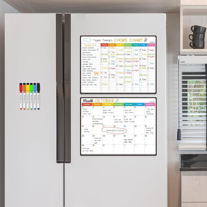 Magnetic Dry Erase Chore Chart - 14.5"x11" Chore Chart for Kids, Teens and Adults - 6.5"x8.5" List Board for Fridge - 6 Extra Fine Point Markers Included - Shipped Flat
