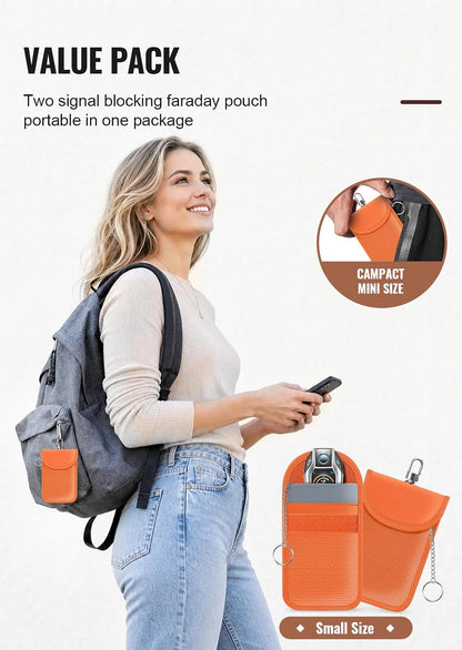 Faraday Pouch for Car Keys, Faraday Bag, Car RFID Signal Blocking Holder, Key Fob Protector, Key fob cage Block Signal Anti-Theft Fob Case (2 Pack)