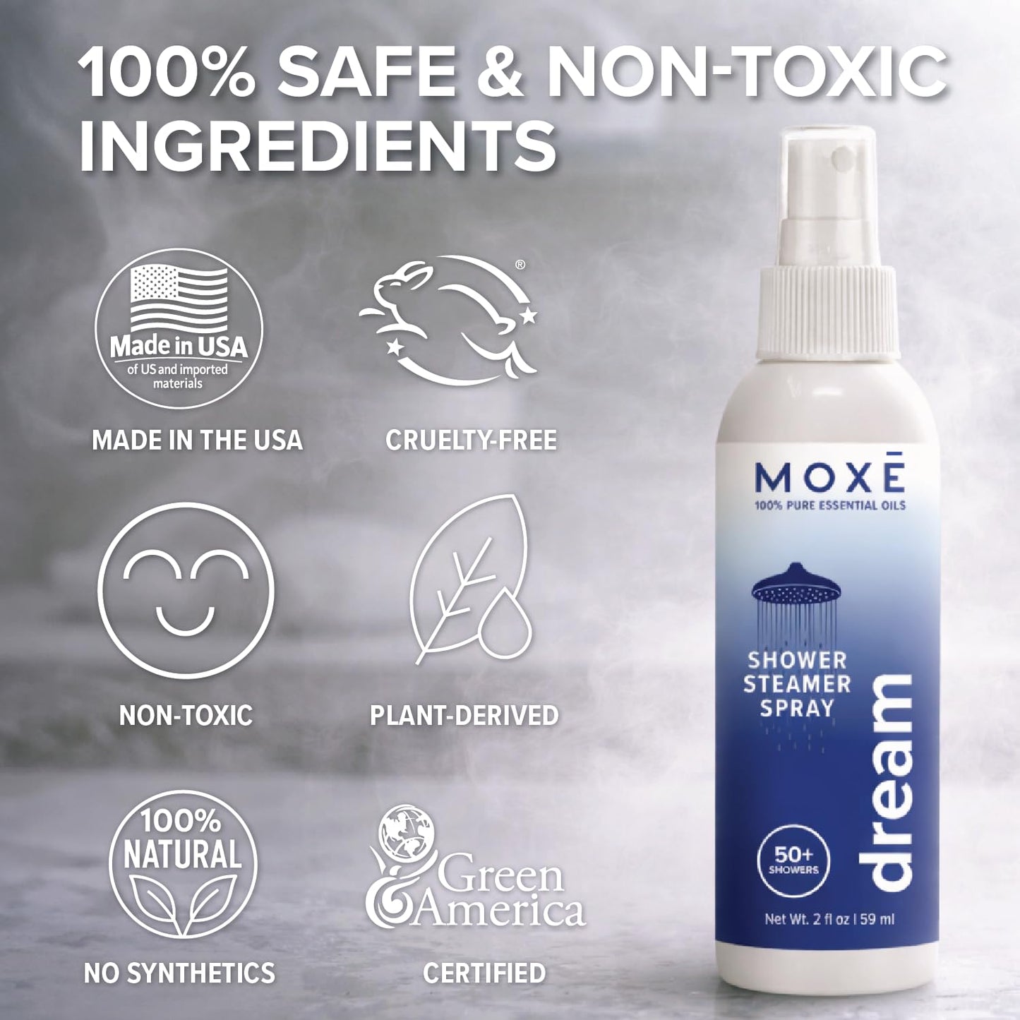 MOXĒ Eucalyptus Oil Shower Mist, Spa Steam Spray, Certified Natural 100% Essential Oils, Made in USA, Aromatherapy, Sinus Congestion Relief, Tension Relief, 4 Ounces