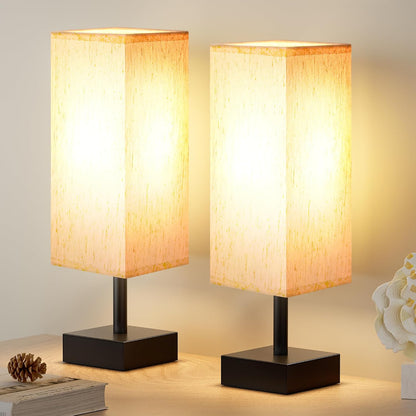 aooshine Small Table Lamp for Bedroom - Bedside Lamps for Nightstand, Minimalist Night Stand Light Lamp with Square Fabric Shade, Desk Reading Lamp for Kids Room Living Room Office Dorm
