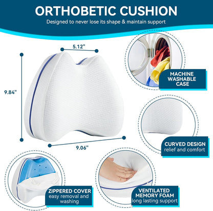 QISHFEN Knee Pillow for Side Sleepers Hip Pain Memory Foam - Leg Pillow for Side Sleeping Back, Sciatica, Knee Pain Relief - Side Sleeper Pillows with Washable Cover (1 Pack)