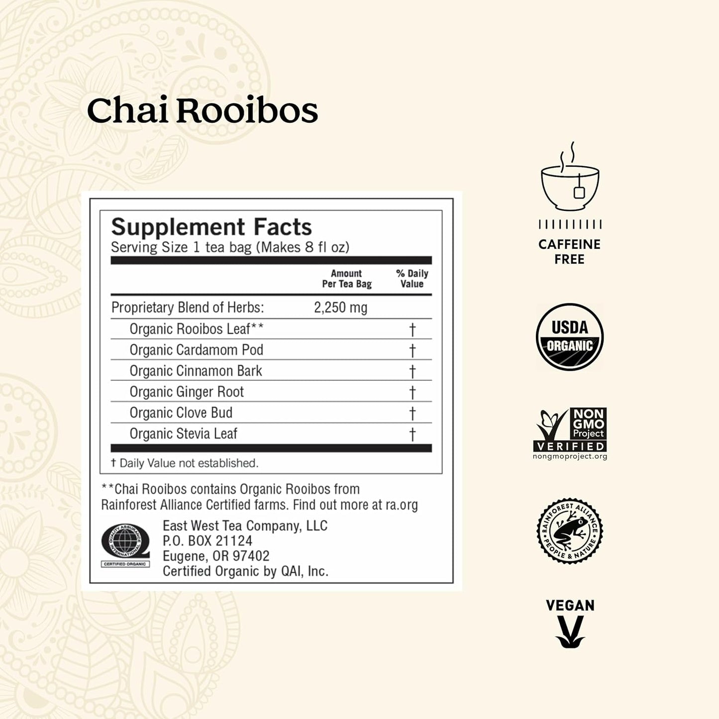Yogi Tea Chai Rooibos Tea - 16 Tea Bags per Pack (6 Packs) - Spiced Organic Rooibos Tea - Provides Antioxidants - Caffeine-Free - Includes Cardamom, Cinnamon, Ginger & Clove