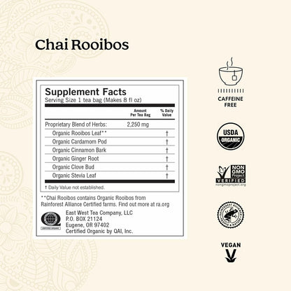 Yogi Tea Chai Rooibos Tea - 16 Tea Bags per Pack (6 Packs) - Spiced Organic Rooibos Tea - Provides Antioxidants - Caffeine-Free - Includes Cardamom, Cinnamon, Ginger & Clove