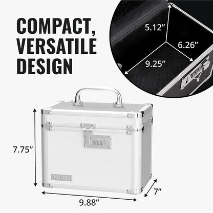 Vaultz Secure Security Lock Boxes - Safe Combination Lock Box, Storage for Documents, Valuables, Medicine & Money - 9.88 x 7.75 x 7 Inch - Black/Chrome