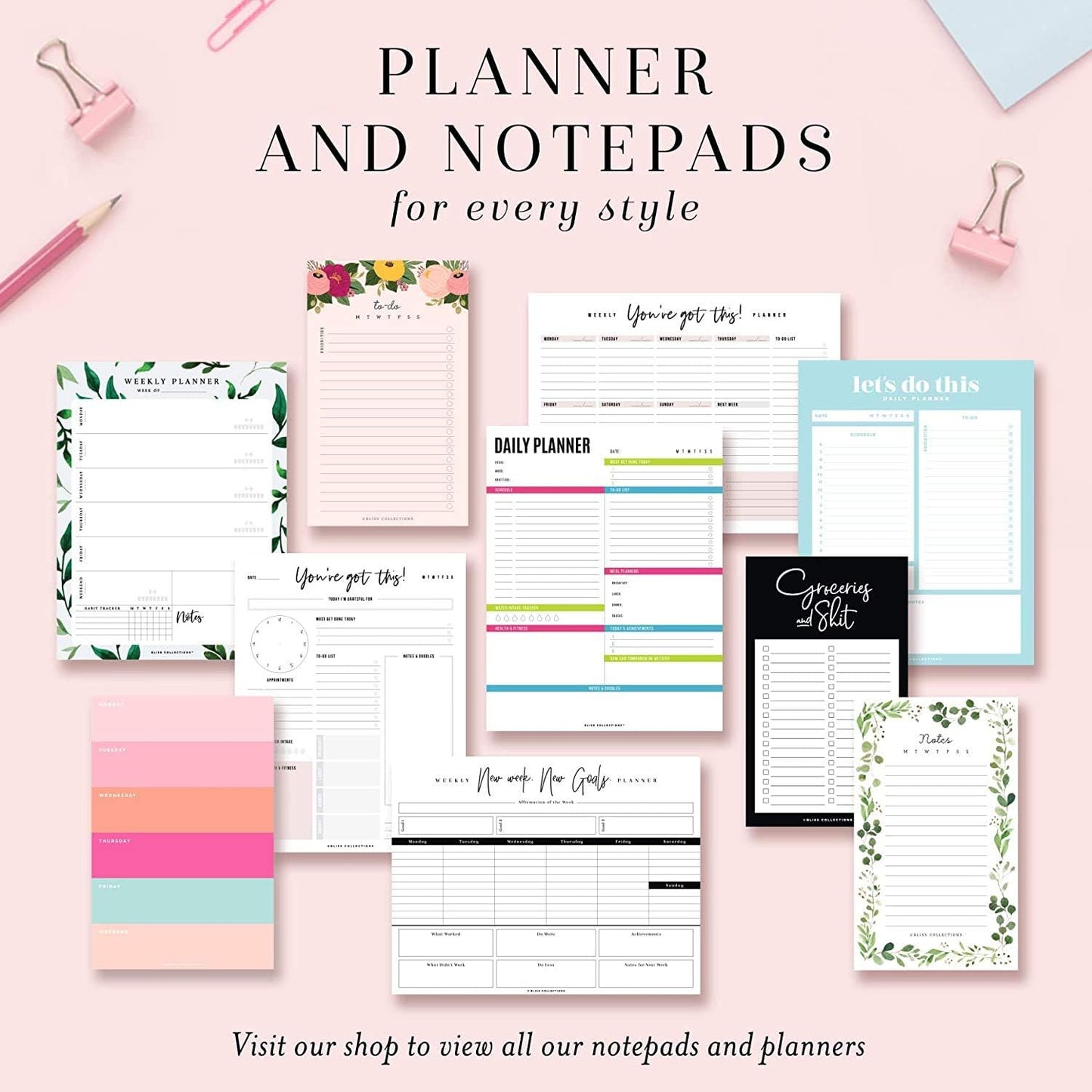 Bliss Collections Weekly Planning Pad, To Do List Notebook - Undated Tear-Off Sheets Notepad - Work Calendar, Organizer, Scheduler for Goals, Tasks - Minimalist, 8.5" x 11", 50 Sheets