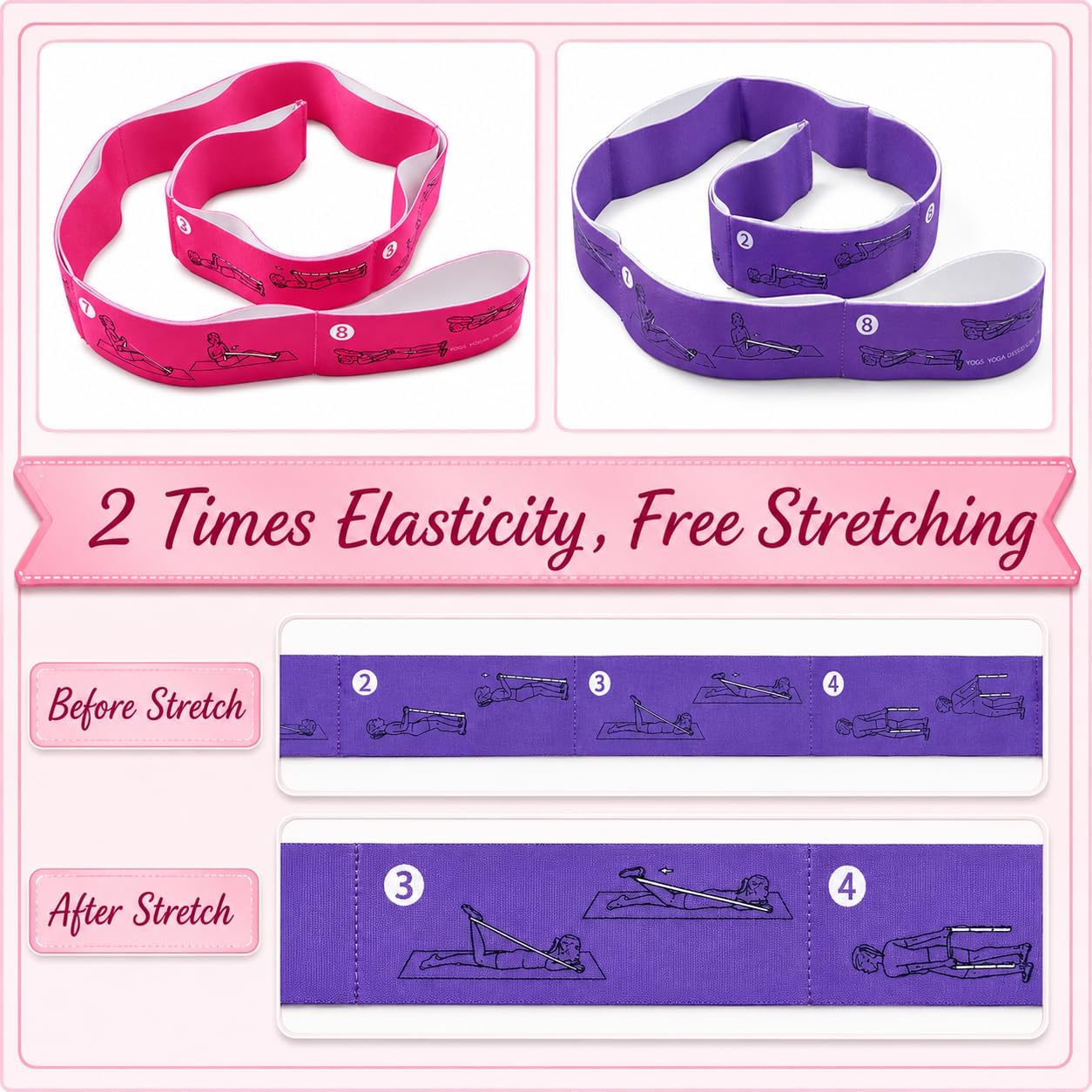 Multi-Loop Stretch Band - Yoga, Pilates, Ballet, and Physical Therapy Stretching Strap for Flexibility, Leg Stretching, and Exercise - Durable Stretching Equipment