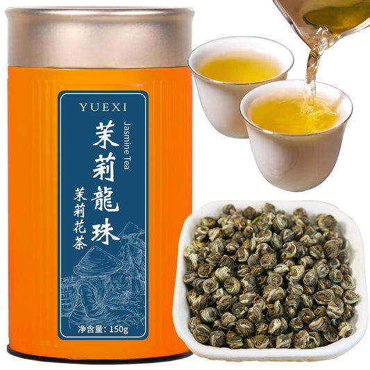 Yuexi Jasmine Green Tea Jasmine Dragon Pearls Tea Loose Leaf Chinese Green Tea Sweet Aroma 茉莉花茶 特级 茉莉龙珠 绿茶 花茶 5.3oz/150g