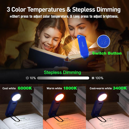 VAVOFO USB Rechargeable Book Light, Blue Light Blocking, Amber Clip-On Bookmark Shaped Reading Light, Eye Care 6 LEDs With 9 Lighting Modes for Bookworms (Grey)