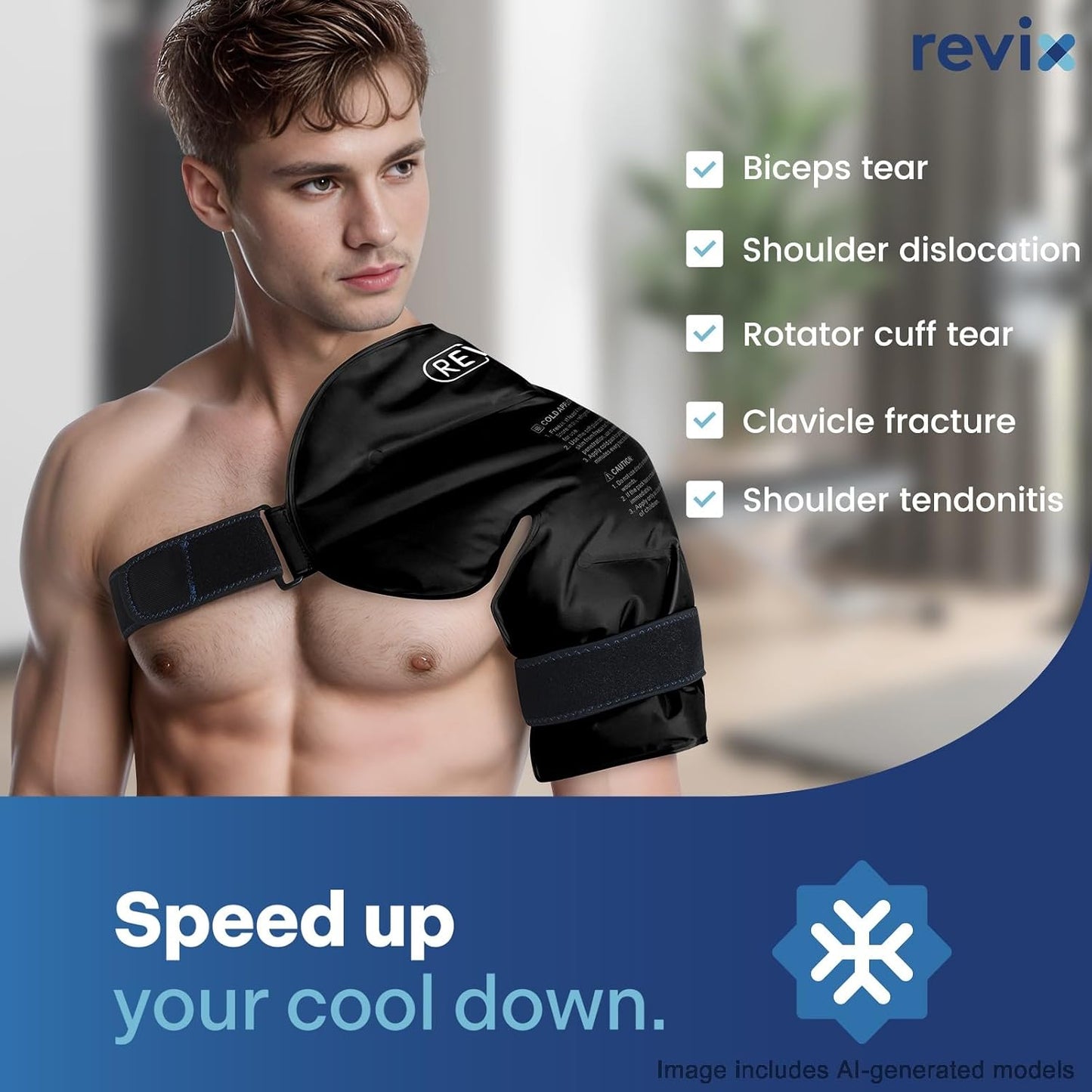 REVIX Shoulder Ice Pack for Rotator Cuff Cold Therapy, Arm Gel Ice Pack for Injuries Reusable, Flexible Cold Compression Wrap for Post-Workout Recovery, Fatigue and Shoulder Discomfort, Blue