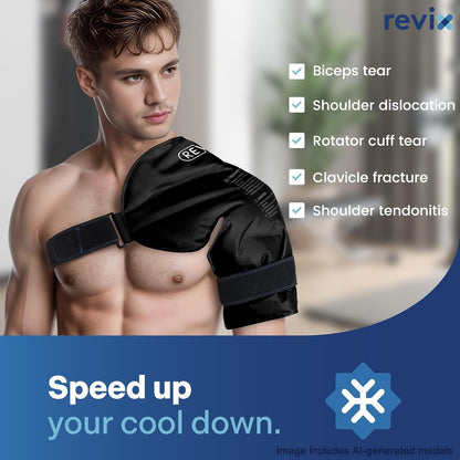 REVIX Shoulder Ice Pack for Rotator Cuff Cold Therapy, Arm Gel Ice Pack for Injuries Reusable, Flexible Cold Compression Wrap for Post-Workout Recovery, Fatigue and Shoulder Discomfort, Blue