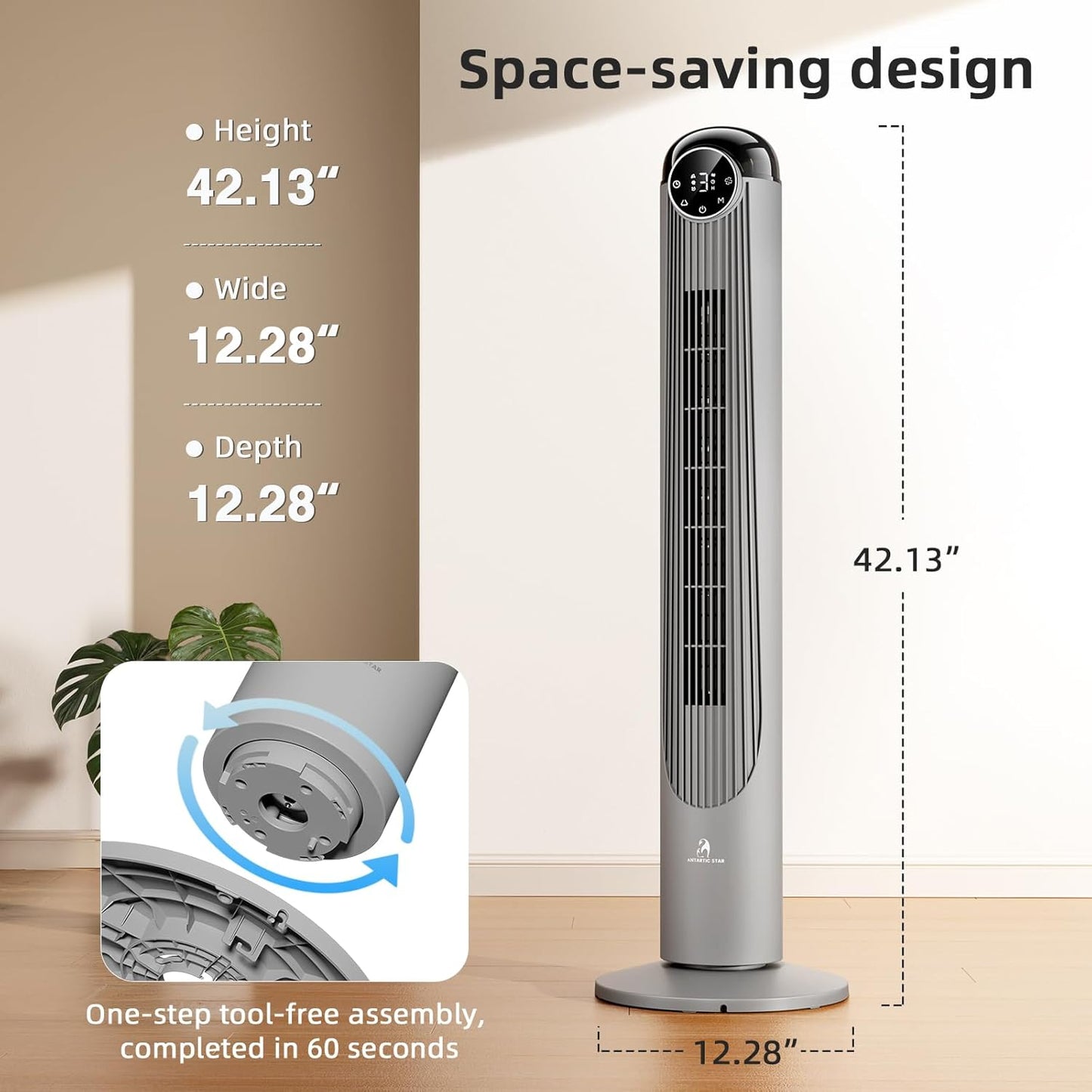 Antarctic Star T36 Tower Fan-36 Inch, Bladeless Oscillating Fan with Remote, 6 Speeds & 4 Modes, LED Display, 9H Timer, Quiet Floor Standing Fan for Bedroom Living Room Office, Pink