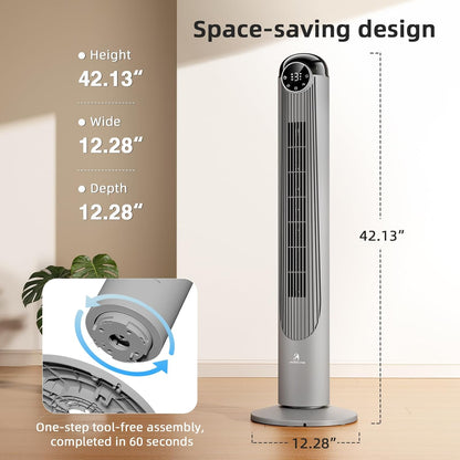 Antarctic Star T36 Tower Fan-36 Inch, Bladeless Oscillating Fan with Remote, 6 Speeds & 4 Modes, LED Display, 9H Timer, Quiet Floor Standing Fan for Bedroom Living Room Office, Pink